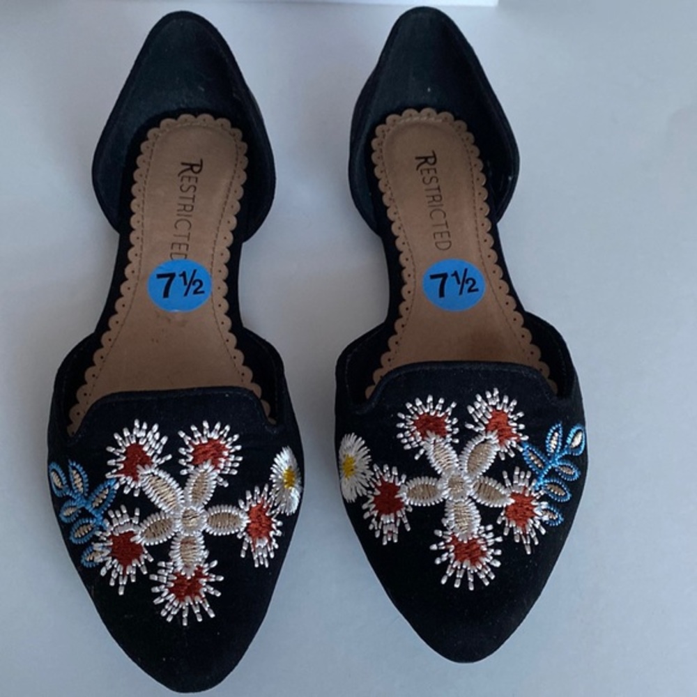 Restricted Black Embroidered Flats